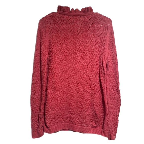 Talbots Pink Ruffle Neck Textured Knit Sweater - Picture 2 of 8
